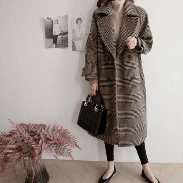 women's wool & blends 2021 women autumn winter vintage coats lady plaid long sleeve double breasted mid-long outerwear female causal ja, Black
women's wool & blends 2021 women autumn winter vintage coats lady plaid long sleeve double breasted mid-long outerwear female causal ja, Black