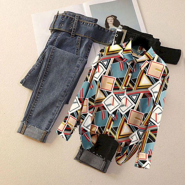 women's blouses & shirts 2021 spring autumn suits fashion thin jeans two-piece set oversized women vintage long sleeve suit, White
women's blouses & shirts 2021 spring autumn suits fashion thin jeans two-piece set oversized women vintage long sleeve suit, White