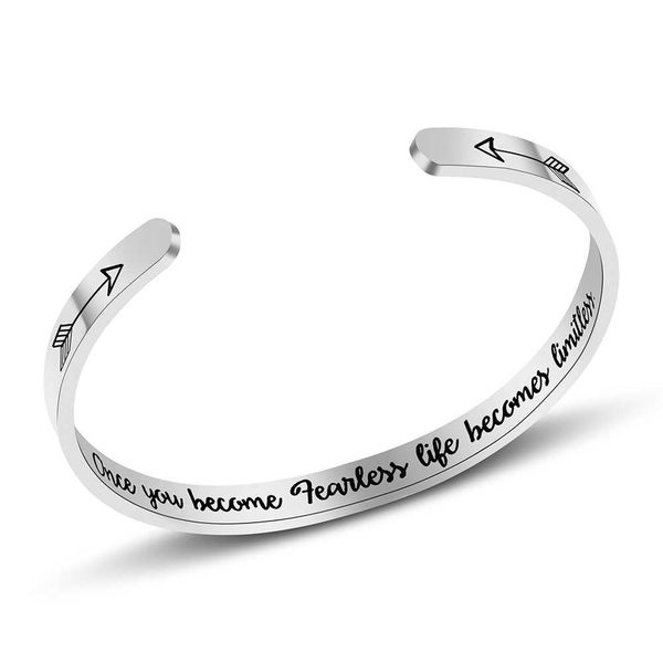 silver color adjustable cuff bangles bracelets "once you become fearless,life becomes limitless" open bangle gifts q0719, Black
silver color adjustable cuff bangles bracelets "once you become fearless,life becomes limitless" open bangle gifts q0719, Black