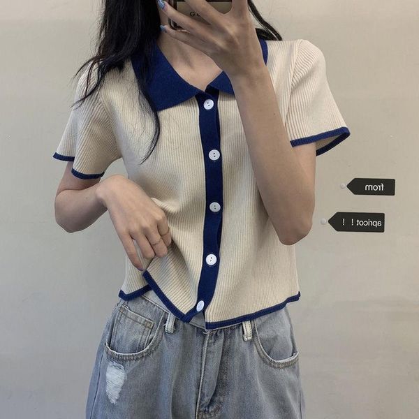 women's t-shirt cropped women button slim preppy 5 colors simple summer knitted panelled ladies stylish vintage chic daily popu, White
women's t-shirt cropped women button slim preppy 5 colors simple summer knitted panelled ladies stylish vintage chic daily popu, White