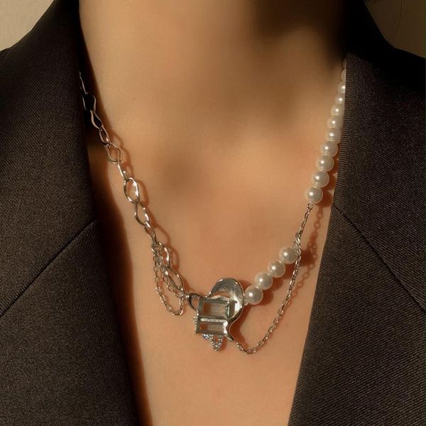 pendant necklaces punk baroque irregular pearl chain choker necklace for women asymmetric lock 2021 trend jewelry gift, Silver
pendant necklaces punk baroque irregular pearl chain choker necklace for women asymmetric lock 2021 trend jewelry gift, Silver
