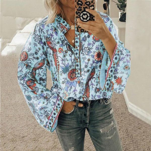 women's blouses & shirts floral print v neck loose women casual long sleeve ethnic style shirts blouse spring autumn aesthetic, White
women's blouses & shirts floral print v neck loose women casual long sleeve ethnic style shirts blouse spring autumn aesthetic, White