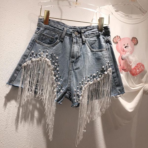 women's jeans european style denim shorts for women 2021 summer industry beaded tassels hole high waist slimming pants, Blue
women's jeans european style denim shorts for women 2021 summer industry beaded tassels hole high waist slimming pants, Blue