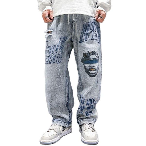 men's jeans high street hip-hop retro loose straight tube water wash and toe harlen hole, Blue
men's jeans high street hip-hop retro loose straight tube water wash and toe harlen hole, Blue