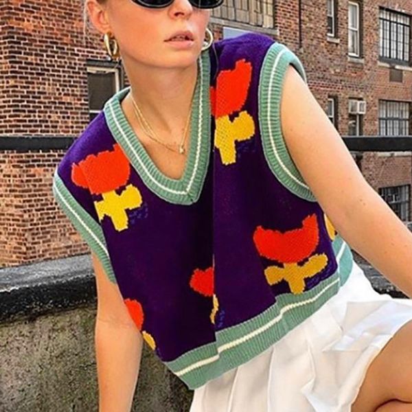 women streetwear preppy style knitwear tank v neck knitted sweater vest women's sweaters, White;black
women streetwear preppy style knitwear tank v neck knitted sweater vest women's sweaters, White;black
