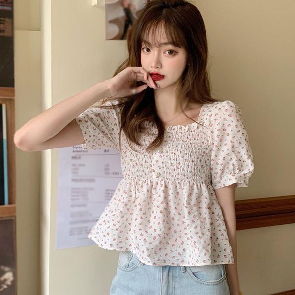 women's blouses & shirts square collar floral print ladies shirt summer casual sweet chiffon puff sleeve short blouse, White
women's blouses & shirts square collar floral print ladies shirt summer casual sweet chiffon puff sleeve short blouse, White