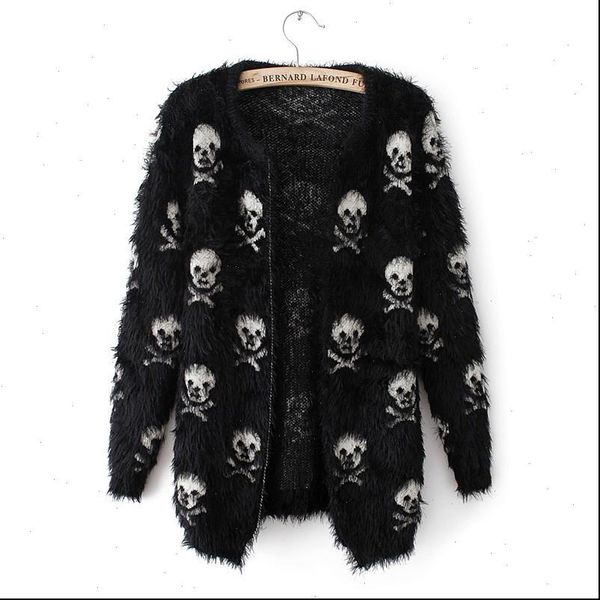 short autumn mohair skulls printing womens sweaters outwear cardigans knitted drop, White;black
short autumn mohair skulls printing womens sweaters outwear cardigans knitted drop, White;black