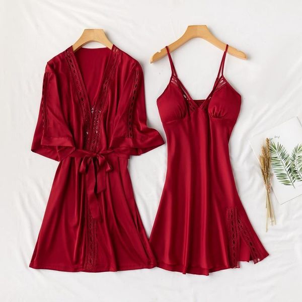 women's sleepwear 2 pieces women v-neck red faux silk nightgowns female lingerie wear solid comfort dress ovlz, Black;red
women's sleepwear 2 pieces women v-neck red faux silk nightgowns female lingerie wear solid comfort dress ovlz, Black;red