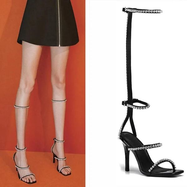 woman sandal boots rhinestone bling lady knee high thin heels stiletto crystal dress summer shoes sandalias, Black
woman sandal boots rhinestone bling lady knee high thin heels stiletto crystal dress summer shoes sandalias, Black