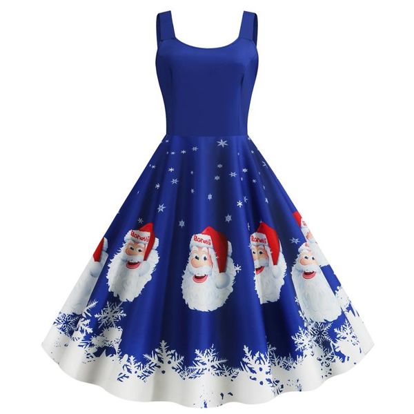 casual dresses christmas women santa snowflake printed knee-length dress blue elegant spaghetti strap big swing party midi vintage robe, Black;gray 
casual dresses christmas women santa snowflake printed knee-length dress blue elegant spaghetti strap big swing party midi vintage robe, Black;gray