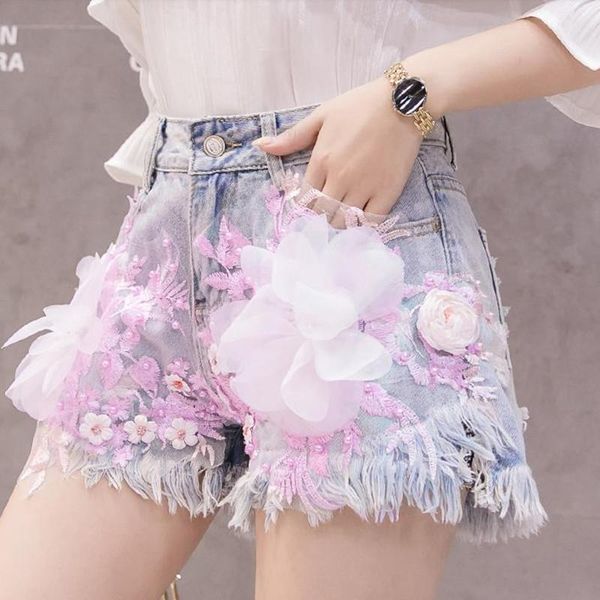 women's shorts flower denim summer nail beaded a-line high waist light, White;black
women's shorts flower denim summer nail beaded a-line high waist light, White;black
