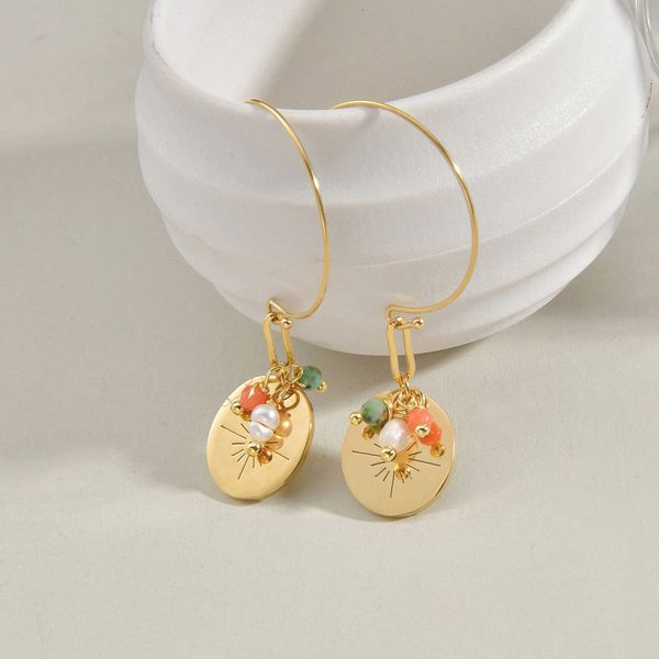 women's popular earrings sun flower round brand earrings pearl pine stone light luxury wind, Golden
women's popular earrings sun flower round brand earrings pearl pine stone light luxury wind, Golden