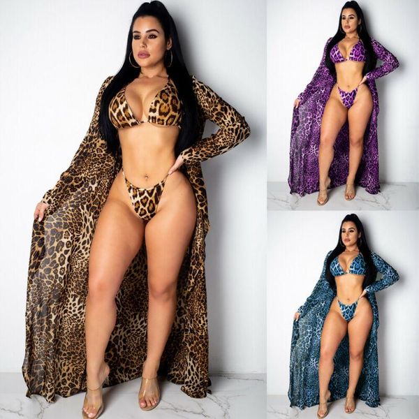 women's swimwear 3pcs bikini leopard print set long sleeve kimono cardigan cover up beach swimsuit sets, White;black
women's swimwear 3pcs bikini leopard print set long sleeve kimono cardigan cover up beach swimsuit sets, White;black