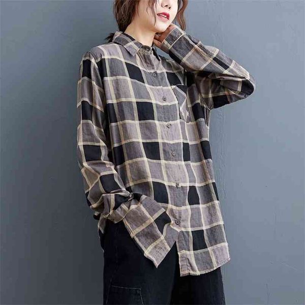 spring autumn arts style women long sleeve loose shirts 100% cotton plaid turn-down collar casual blouses m537 210512, White
spring autumn arts style women long sleeve loose shirts 100% cotton plaid turn-down collar casual blouses m537 210512, White