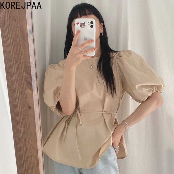 korejpaa women shirt summer korean chic french temperament round neck tie waist slimming solid color lantern sleeve blouses 210526, White
korejpaa women shirt summer korean chic french temperament round neck tie waist slimming solid color lantern sleeve blouses 210526, White