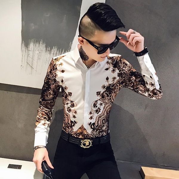 men's casual shirts fashion brand mens printed shirt slim long-sleeved baroque party club clothing camisa luxury royal men tuxedo, White;black
men's casual shirts fashion brand mens printed shirt slim long-sleeved baroque party club clothing camisa luxury royal men tuxedo, White;black