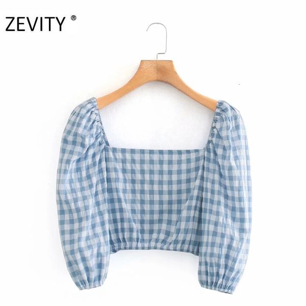 women's knits & tees zevity new women vintage square collar plaid print short smock blouse shirt back elastic chic blusas feminina, White
women's knits & tees zevity new women vintage square collar plaid print short smock blouse shirt back elastic chic blusas feminina, White