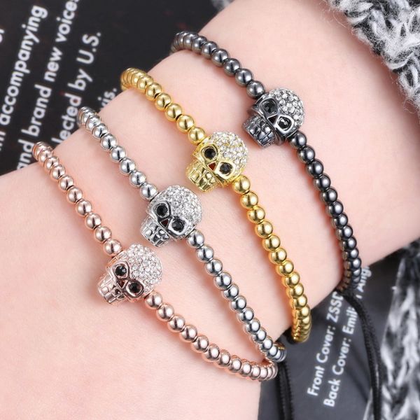 new trendy hand woven micro pave skull charm bracelet 4mm copper beads strands bracelets, Golden;silver
new trendy hand woven micro pave skull charm bracelet 4mm copper beads strands bracelets, Golden;silver