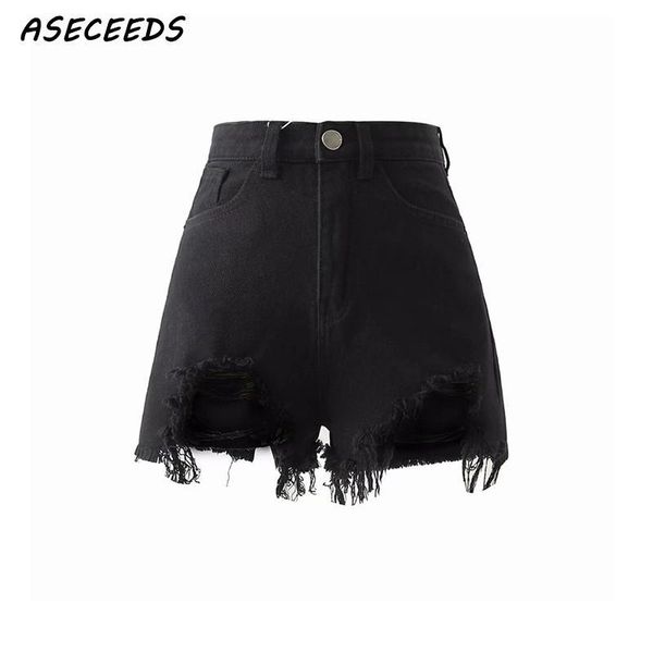 women's shorts korean fashion denim women black frayed edges hole high waist 2021 casual pockets womens, White;black
women's shorts korean fashion denim women black frayed edges hole high waist 2021 casual pockets womens, White;black