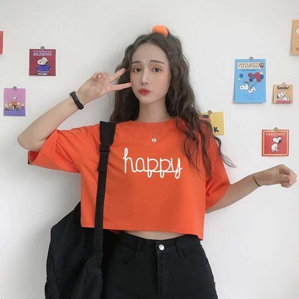 women's t-shirt happy letter pattern printing women crop summer fashion casual japanese korean harajuku style all-match cotton t-shirts, White
women's t-shirt happy letter pattern printing women crop summer fashion casual japanese korean harajuku style all-match cotton t-shirts, White
