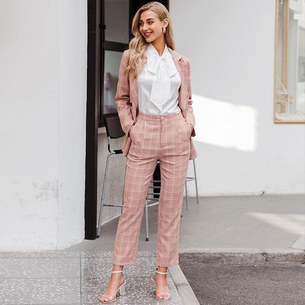 women's suits & blazers fashion plaid women blazer long sleeve double breasted pants set pink office ladies two-piece sets, White;black
women's suits & blazers fashion plaid women blazer long sleeve double breasted pants set pink office ladies two-piece sets, White;black