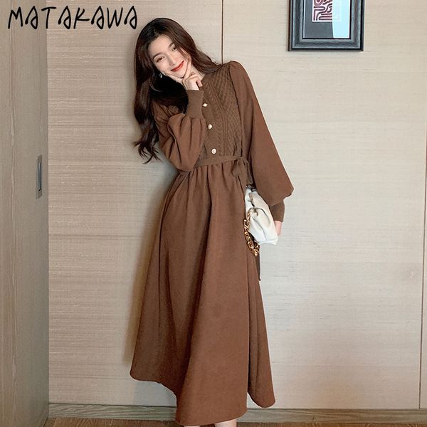matakawa spring round neck femme robe lantern sleeve knitted stitching women's dress temperament hepburn style long vestido 210513, Black;gray
matakawa spring round neck femme robe lantern sleeve knitted stitching women's dress temperament hepburn style long vestido 210513, Black;gray
