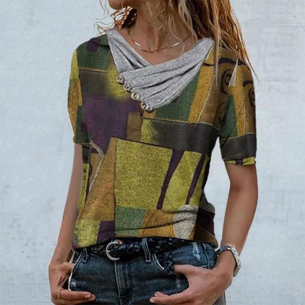 women's t-shirt printed cross v-neck short sleeve casual clothing buttons harajuku shirt #t2g, White
women's t-shirt printed cross v-neck short sleeve casual clothing buttons harajuku shirt #t2g, White