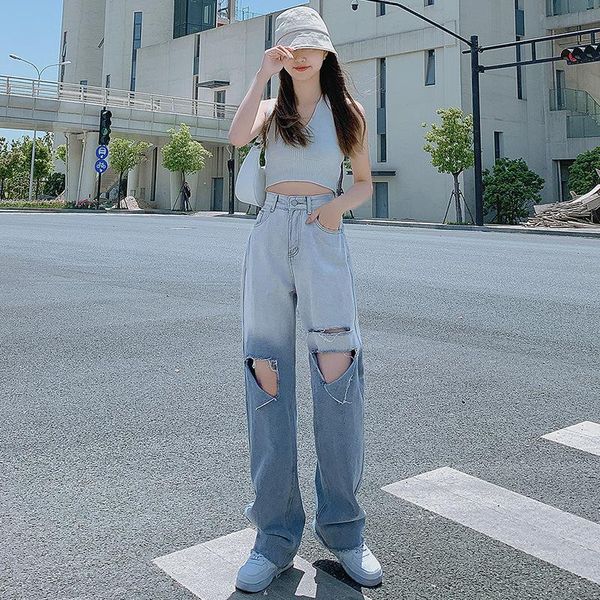 women's jeans cgc 2021 fashion hole gradient high waist woman loose korean style chic 100% cotton denim pants female wide leg, Blue
women's jeans cgc 2021 fashion hole gradient high waist woman loose korean style chic 100% cotton denim pants female wide leg, Blue