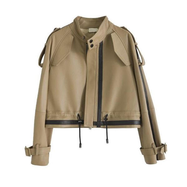 women's leather & faux street women stand collar sheepskin coat autumn short biker real jackets long sleeve zipper straight outerwear f, Black
women's leather & faux street women stand collar sheepskin coat autumn short biker real jackets long sleeve zipper straight outerwear f, Black