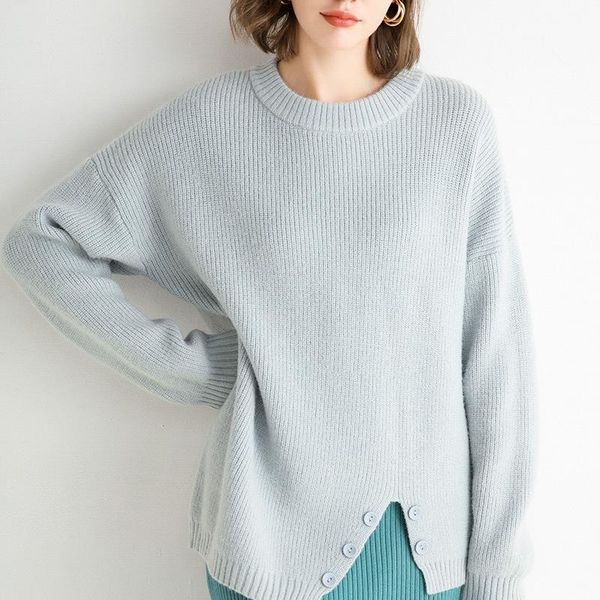 women's sweaters cashmere style for autumn and winter round neck loose button slimming knitted thickened split sweater, White;black
women's sweaters cashmere style for autumn and winter round neck loose button slimming knitted thickened split sweater, White;black