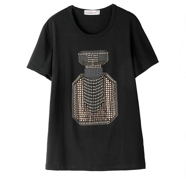 women's t-shirt summer large size drilling bottle short-sleeved women loose cotton harajuku style fashion tee t021, White
women's t-shirt summer large size drilling bottle short-sleeved women loose cotton harajuku style fashion tee t021, White