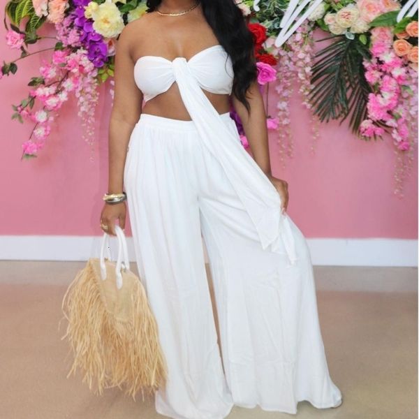 two piece dress wrapped chest strapless and wide leg trouser set women solid casual split loose color clothing i1ps, White
two piece dress wrapped chest strapless and wide leg trouser set women solid casual split loose color clothing i1ps, White
