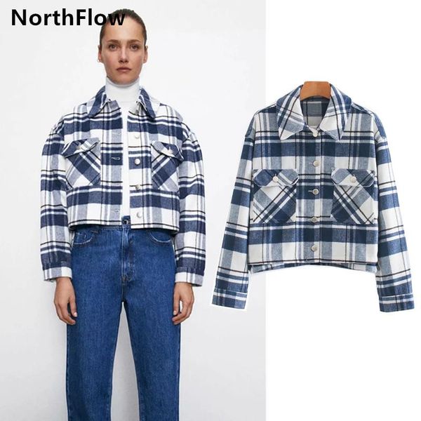 women's jackets northflow 2021 women plaid short pockets england style feminino femme jacket, Black;brown