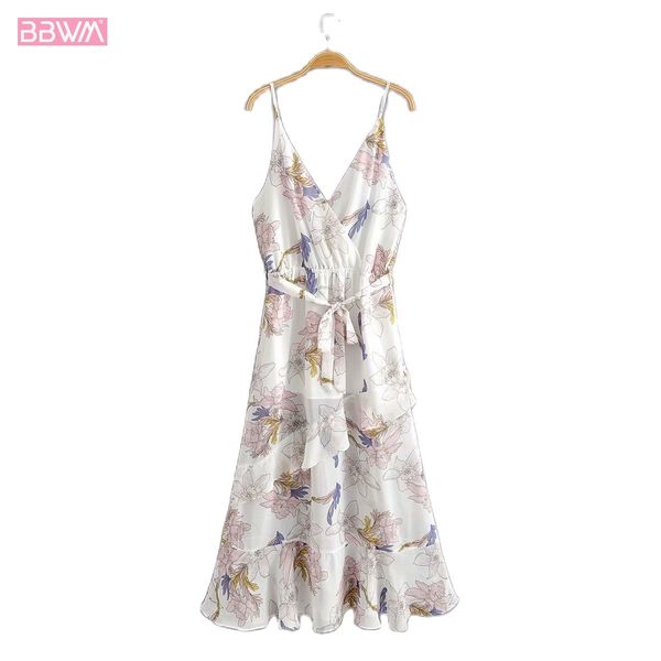 women v-neck halter strap dress vintage flower print waist with belt holiday style chic female dresses mujer 210507, Black;gray
women v-neck halter strap dress vintage flower print waist with belt holiday style chic female dresses mujer 210507, Black;gray
