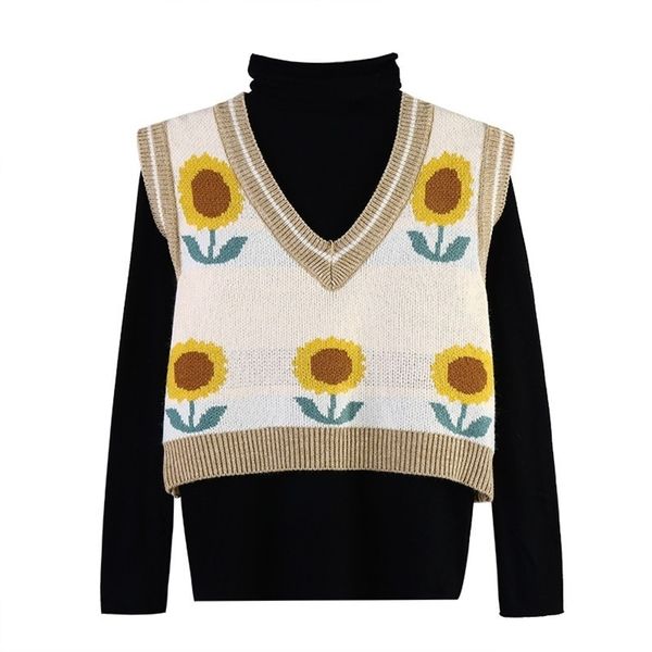 veste sans manche femme autumn korean style loose sunflower print pullover vests for women casual short knitted vest mujer 210604, Black;white
veste sans manche femme autumn korean style loose sunflower print pullover vests for women casual short knitted vest mujer 210604, Black;white