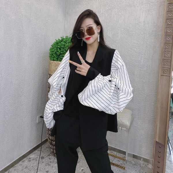 women's suits & blazers superaen 2021 summer full stripes patchwork fashion lantern sleeve suit casual office lady women, White;black
women's suits & blazers superaen 2021 summer full stripes patchwork fashion lantern sleeve suit casual office lady women, White;black