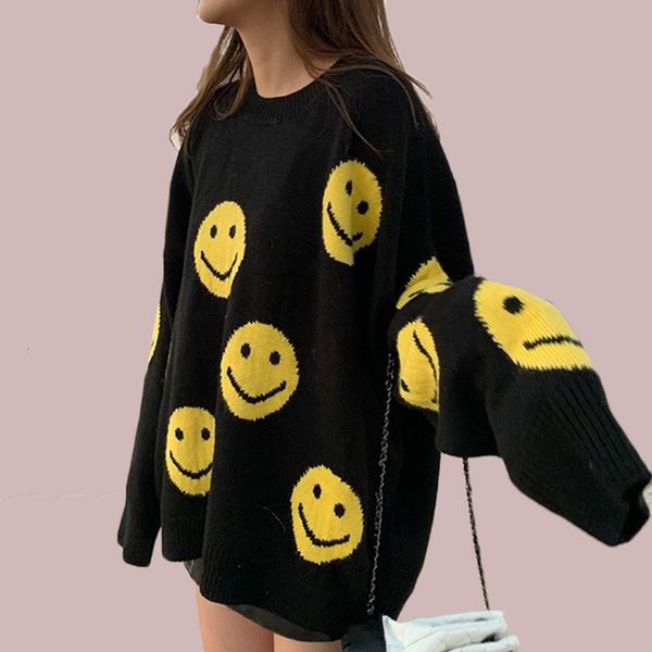 women's sweaters autumn winter woman sweater standard smile korean fashionable women oversize casual mujer jumper yxu8, White;black
women's sweaters autumn winter woman sweater standard smile korean fashionable women oversize casual mujer jumper yxu8, White;black