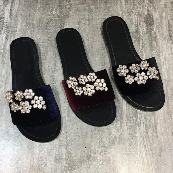summer shoes woman flock crystal flowers slippers designer velvet casual flats outside slides, Black
summer shoes woman flock crystal flowers slippers designer velvet casual flats outside slides, Black