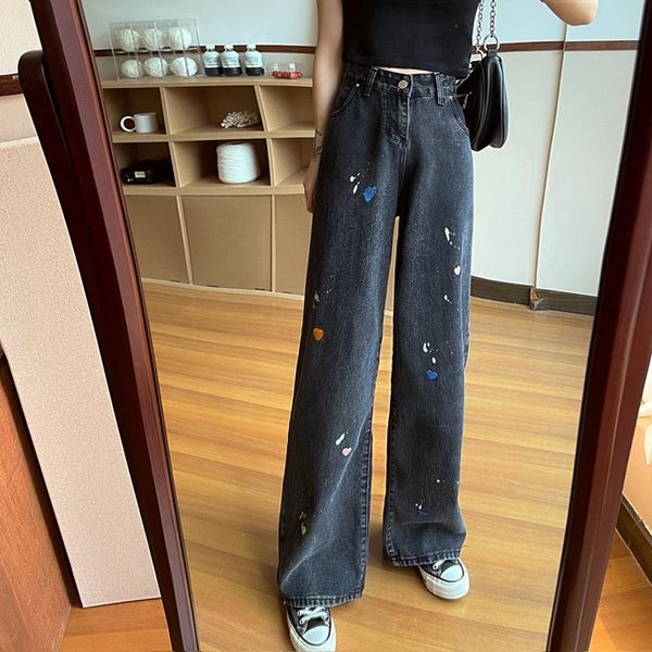 women's jeans splash ink love autumn and winter korean version high waist straight tube loose thin wide leg floor pants, Blue
women's jeans splash ink love autumn and winter korean version high waist straight tube loose thin wide leg floor pants, Blue