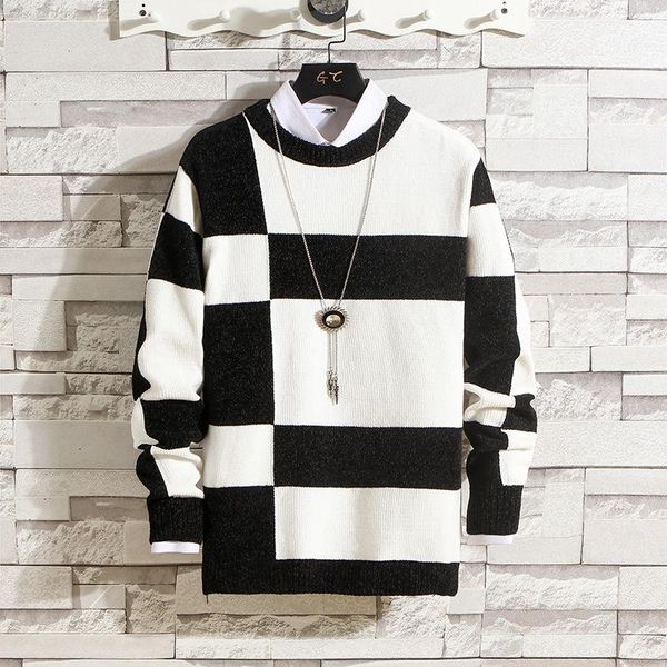 men's sweaters man pullovers sweater autumn and winter plaid color matching korean style slim o-neck trend bottoming, White;black
men's sweaters man pullovers sweater autumn and winter plaid color matching korean style slim o-neck trend bottoming, White;black