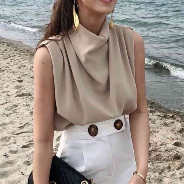 casual solid turtleneck sleevless za women blouse female chic shoulder pad khaki back zipper summer shirt femme 210719, White
casual solid turtleneck sleevless za women blouse female chic shoulder pad khaki back zipper summer shirt femme 210719, White