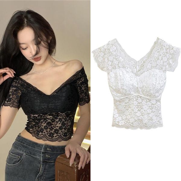 women's t-shirt summer 2021 floral lace , v neck short sleeve solid color patchwork t-shirts ropa mujer, White
women's t-shirt summer 2021 floral lace , v neck short sleeve solid color patchwork t-shirts ropa mujer, White