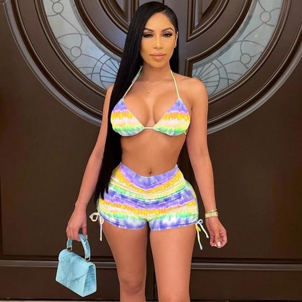 women's tracksuits printed bikini 2 piece sets womens outfits summer beach halter and biker shorts set bandage two women, Gray
women's tracksuits printed bikini 2 piece sets womens outfits summer beach halter and biker shorts set bandage two women, Gray