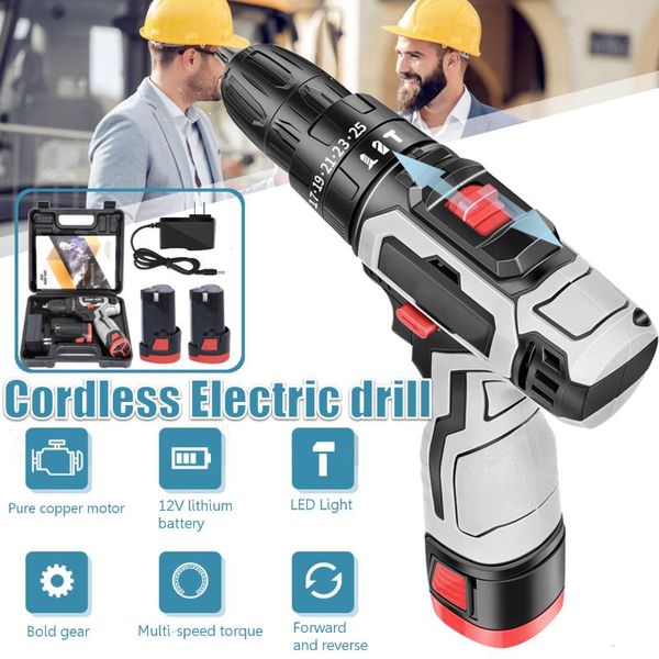 professiona electric drills 12v 1500mah li-battery 25n/m cordless screwdriver drill pure copper motor 2-speed power tools hammer hand set
professiona electric drills 12v 1500mah li-battery 25n/m cordless screwdriver drill pure copper motor 2-speed power tools hammer hand set