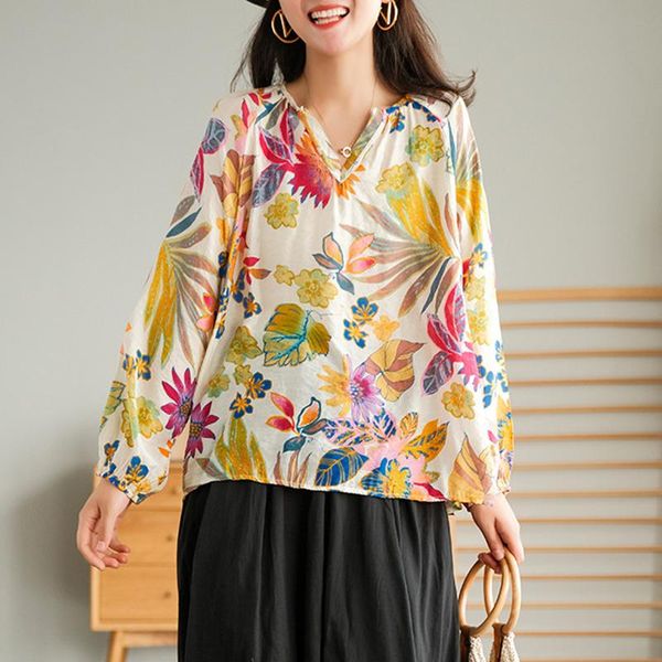 women's blouses & shirts johnature women cotton v-neck long sleeve print floral casual loose thin blouse 2021 summer comfortable soft c, White
women's blouses & shirts johnature women cotton v-neck long sleeve print floral casual loose thin blouse 2021 summer comfortable soft c, White