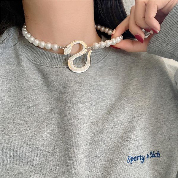 chokers 2021 pearl snake shape necklace, Golden;silver