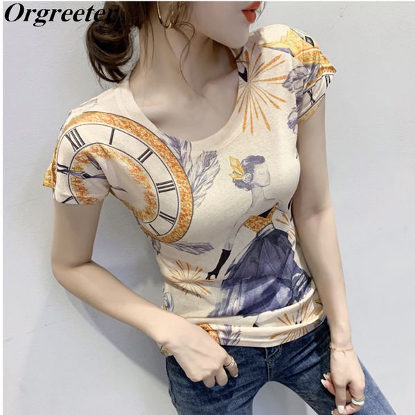 fashion colorful printed tshirt women summer o-neck short sleeve stretch graphic personality blouse femme 210525, White
fashion colorful printed tshirt women summer o-neck short sleeve stretch graphic personality blouse femme 210525, White