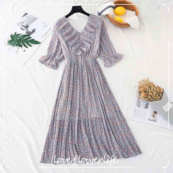 v-neck floral print women dress short sleeve vintage ruffles pleated chiffon dress summer elastic waist midi vestidos femme 210521, Black;gray
v-neck floral print women dress short sleeve vintage ruffles pleated chiffon dress summer elastic waist midi vestidos femme 210521, Black;gray