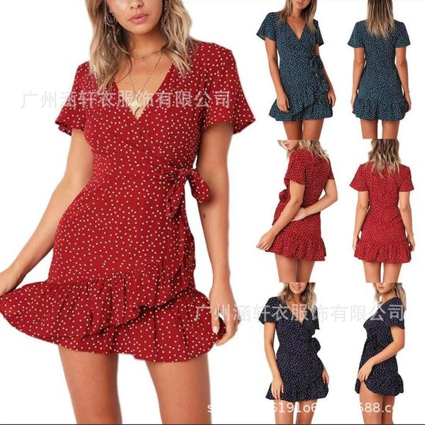 pleated new up v-neck lace short print sleeve dress for women, White;black