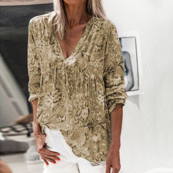 women's blouses & shirts blouse vintage flower print fashion long sleeve deep v-neck casual ladies loose camisetas de mujer, White 
women's blouses & shirts blouse vintage flower print fashion long sleeve deep v-neck casual ladies loose camisetas de mujer, White